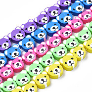 Handmade Polymer Clay Bead Strands, Bear Head, Mixed Color, 7.5~10x9~11x4mm, Hole: 1.6mm, about 37~40pcs/strand, 13.58 inch~15.35 inch(34.5~39cm)(CLAY-S096-004-01)