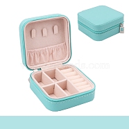 Square PU Leather Jewelry Set Box, Travel Portable Jewelry Case, Zipper Storage Boxes, for Necklaces, Rings, Earrings and Pendants, Medium Turquoise, 10x10x5cm(PAAG-PW0012-05A)