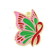 Alloy Enamel Pendants, Golden, Butterfly Charm, Medium Sea Green, 26x19.5x1.5mm, Hole: 1.8mm(ENAM-Z015-02G-01)