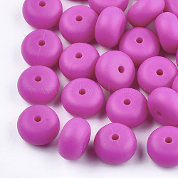 Food Grade Eco-Friendly Silicone Beads, Chewing Beads For Teethers, DIY Nursing Necklaces Making, Rondelle, Orchid, 14x8mm, Hole: 3mm(SIL-Q001B-05)