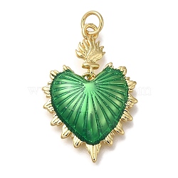 Rack Plating Brass Enamel Pendants, with Jump Ring, Cadmium Free & Lead Free, Long-Lasting Plated, Sacred Heart, Real 18K Gold Plated, Green, 28.5x19x3.5mm, Hole: 3mm(KK-I720-27G-01)