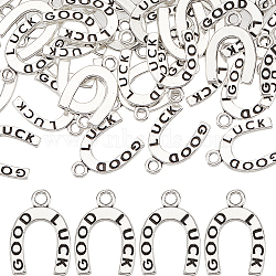 100Pcs Tibetan Style Alloy Pendants, Horseshoe with Word Good Luck, Cadmium Free & Lead Free, Antique Silver, 18x12x1.5mm, Hole: 2mm(FIND-SC0004-88)