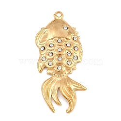 304 Stainless Steel with Crystal Rhinestone Big Pendants, Fish Charms, Golden, 50x22x3.5mm, Hole: 2mm(SA-CBABA5E-11G)