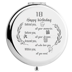 304 Stainless Steel Customization Mirror, Flat Round with Word, Birthday Themed Pattern, 70x65mm(DIY-WH0245-023)