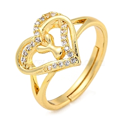 Heart with Letter Rack Plating Brass Micro Pave Clear Cubic Zirconia Adjustable Rings for Women, Lead Free & Cadmium Free, Real 18K Gold Plated, Letter Y, Inner Diameter: 16mm(RJEW-I105-01G-Y)