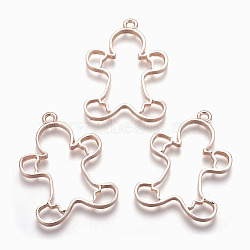 Rack Plating Alloy Open Back Bezel Pendants, For DIY UV Resin, Epoxy Resin, Pressed Flower Jewelry, Cadmium Free & Nickel Free & Lead Free, Christmas Gingerbread Man, Rose Gold, 38.5x29x3mm, Hole: 2mm(PALLOY-Q351-27RG-FF)