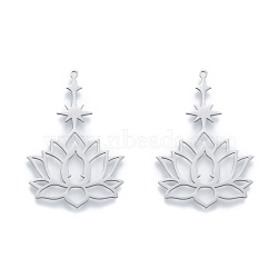 201 Stainless Steel Pendants, Lotus with Star, Stainless Steel Color, 44x30x1mm, Hole: 1.4mm(STAS-N090-LA909-1)