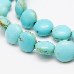 Flat Round Synthetic Turquoise Beads Strands, Dyed, Turquoise, 10x5mm, Hole: 1mm, about 42pcs/strand, 15.7 inch(TURQ-I022-10x5mm-05)