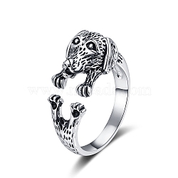 Brass Cuff Rings for Women Men, Pekingese Dog, Antique Silver, US Size 8(18.1mm)(PW-WG105B4-01)