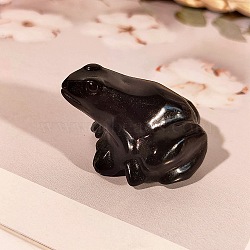 Natural Obsidian Carved Healing Frog Figurines, Reiki Energy Stone Display Decorations, 37x33x23mm(PW-WG57592-03)