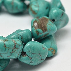 Dyed Nuggets Natural Howlite Beads Strands, Light Sea Green, 11~17x10~17mm, Hole: 1mm, about 15.7 inch(X-G-M139-11-A)