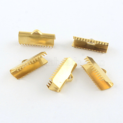 304 Stainless Steel Ribbon Crimp Ends, Golden, 9.5x20mm, Hole: 1.5mm(X-STAS-R063-91G)