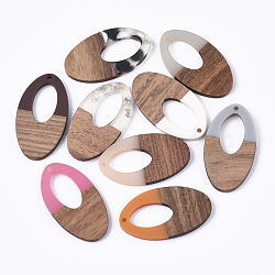 Resin & Walnut Wood Pendants, Waxed, Oval, Mixed Color, 38x21x4mm, Hole: 1.6mm(RESI-T023-08)