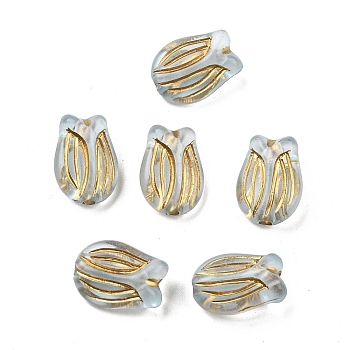 Plating Transparent Acrylic Beads, Golden Metal Enlaced, Tulipa, Light Steel Blue, 16x11.5x7mm, Hole: 2mm, about 670pcs/500g