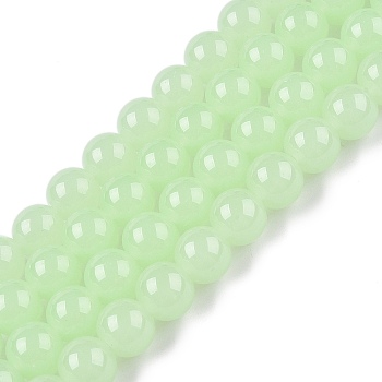 Imitation Jade Glass Beads Strands, Round, Light Green, 9.5~10mm, Hole: 1.5mm, about 40~42pcs/strand, 14.76 inch~15.12 inch(37.5~38.4cm)