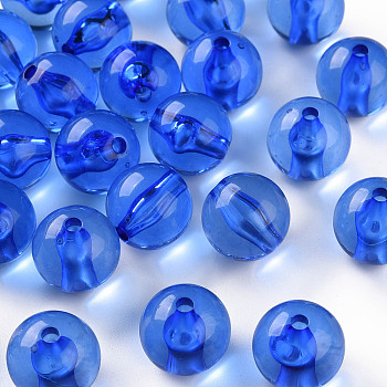 Transparent Acrylic Beads, Round, Royal Blue, 16x15mm, Hole: 2.8mm, about 220pcs/500g
