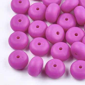 Food Grade Eco-Friendly Silicone Beads, Chewing Beads For Teethers, DIY Nursing Necklaces Making, Rondelle, Orchid, 14x8mm, Hole: 3mm