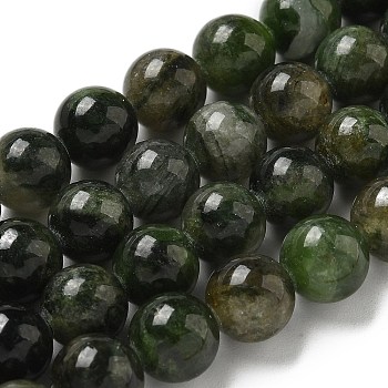 Natural Green Diopside Beads Strands, Round, 9x8.5mm, Hole: 1mm, about 46pcs/strand, 15.59''(39.6cm)