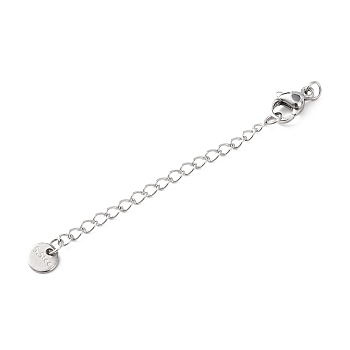 304 Stainless Steel Chain Extender with Flat Round Charms, Stainless Steel Color, 70mm