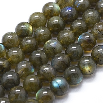 Natural Labradorite Beads Strands, Round, 8mm in diameter, hole: 1mm, about 50pcs/strand, 15.7 inch(40cm)
