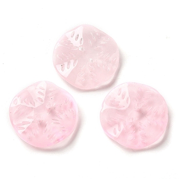 Transparent Glass Beads, Round with Leaf, Pink, 25.5x5.5mm, Hole: 1.6mm
