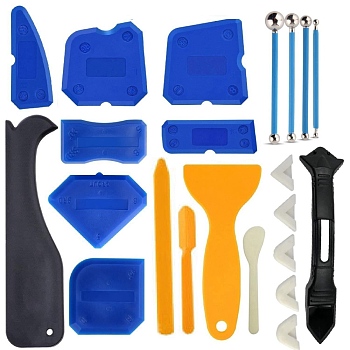 Caulking Tool Kit, with Silicone Caulking Tool, Spatula, Sealant Finishing Tool, Mixed Color, 186~207x22~41x13~27mm