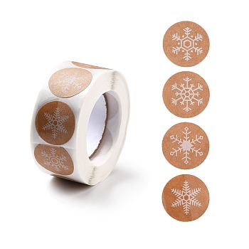 Flat Round Roll Stickers, Self-Adhesive Paper Gift Tag Stickers, for Party, Decorative Presents, Snowflake Pattern, 25x0.1mm, about 500pcs/roll
