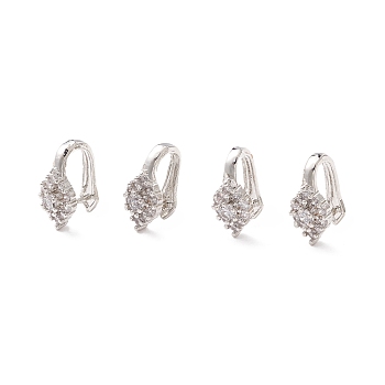 Brass Micro Pave Cubic Zirconia Pinch Bails, Snap on Bails for Pendant Making, Cadmium Free & Lead Free, Platinum, 12x6x9.5mm, Pin: 0.75mm