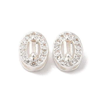 Brass Micro Pave Clear Cubic Zirconia Beads, Oval, 925 Sterling Silver Plated, 7x6x4mm, Hole: 1mm