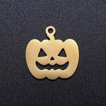 201 Stainless Steel Pendants, Pumpkin Jack-O'-Lantern Jack-o-Lantern, Halloween Theme, Golden, 15x14.5x1mm, Hole: 1.5mm
