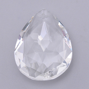 Transparent Glass Pendants, for Chandelier Crystal Hanging Pendants, Faceted, Teardrop, Clear, 49x35x18mm, Hole: 1.8mm