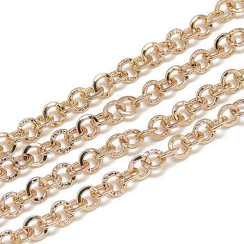 Aluminum Cable Chains, Textured Flat Ring, Unwelded, Rose Gold, 4.5x1x0.7mm, about 100m/bag