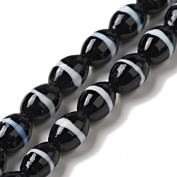 Handmade Lampwork Beads strand, Oval, Black, 10~10.5x7mm, Hole: 1.2mm, about 35pcs/strand, 14.37 inch(36.5cm)