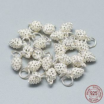 925 Sterling Silver Charms, with Jump Ring, Pine Cone, Silver, 10x5.5x5.5mm, Hole: 4mm