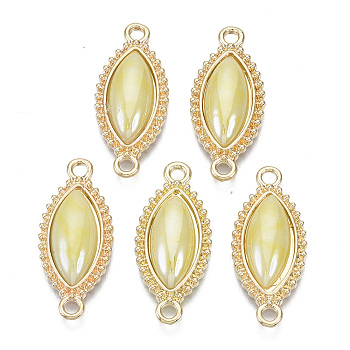 Porcelain Links Connectors, with Light Gold Plated Brass Findings, Horse Eye, Yellow, 26x11x4mm, Hole: 1.8mm