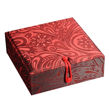 Chinoiserie Jewelry Boxes Embroidered Silk with Velvet Jewelry Boxes for Gifts Wrapping, Rectangle, Red, 196x196x68mm