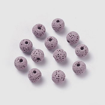 Unwaxed Natural Lava Rock Beads, for Perfume Essential Oil Beads, Aromatherapy Beads, Dyed, Round, Thistle, 8.5mm, Hole: 1.5~2mm