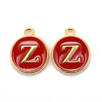 Golden Plated Alloy Enamel Charms, Cadmium Free & Lead Free, Enamelled Sequins, Flat Round, Red, Letter.Z, 14x12x2mm, Hole: 1.5mm
