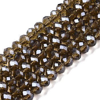 Electroplate Glass Beads Strands, Pearl Luster Plated, Faceted, Rondelle, Tan, 4x3mm, Hole: 0.4mm, about 113~115pcs/strand, 41~41.5cm