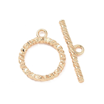 Brass Toggle Clasps, Textured Ring, Golden, Ring: 26x21.5x2.5mm, Hole: 3mm, Bar: 31.5x7x2.5mm, Hole: 3mm