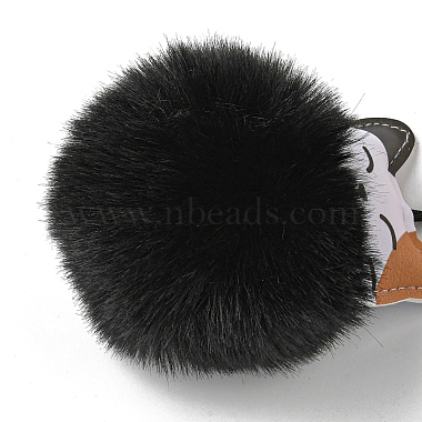 Imitation Rex Rabbit Fur Ball & PU Leather Cat Pendant Keychain(KEYC-K018-05KCG-04)-3
