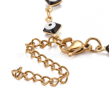 Enamel Rhombus with Evil Eye Link Chains Bracelet(BJEW-P271-03G-04)-3
