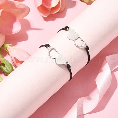 Ensemble de bracelets à maillons en forme de cœur d'amour imbriqués en acier inoxydable(BJEW-JB09543)-5