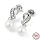 Cubic Zirconia Bowknot with Natural Pearl Dangle Stud Earrings(EJEW-F318-15P)-1