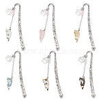 6Pcs Alloy Cat Shape Bookmark, with Alloy Enamel Pendant and Glass Beads, Mixed Color, 122mm, 6pcs/set(AJEW-DR00017)