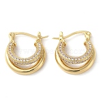 Rack Plating Brass Micro Pave Cubic Zirconia Hoop Earrings, Split Earrings, Real 16K Gold Plated, 19.5x18x7.5mm(EJEW-M230-16G)