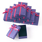 12Pcs Paper Storage Gift Boxes, Ribbon Bowknot Case with Sponge Inside, Rectangle, Purple, 8.3x5.35x2.7cm(CON-TA0001-08C)