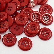 Acrylic Shirt Buttons, Plastic Sewing Buttons for Costume Design, 4-Hole, Dyed, Flat Round, Dark Red, 18x2.5mm, Hole: 1mm(BUTT-E075-B-05)