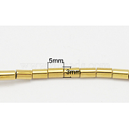 Non-Magnetic Synthetic Hematite Beads Strands, Grade A, Column, Golden Plated, Size: about 3mm in diameter, 5mm long, hole: 1mm, about 81pcs/strand, 15.7(X-G-B356-1)