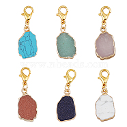 Gemstone Nuggets Pendant Decoration, with Alloy Lobster Claw Clasps, 33mm, 6 style, 1pc/style, 6pcs/set(HJEW-AB00505)